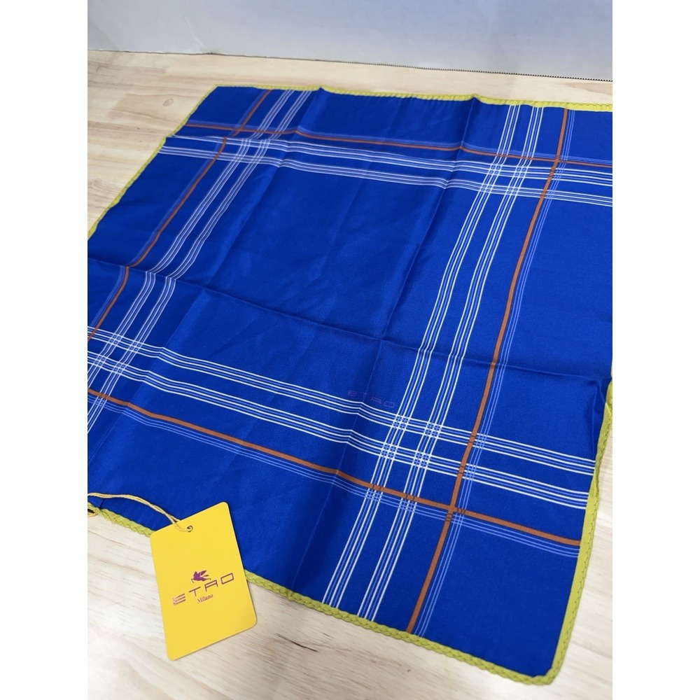 ETRO Milano 100% Silk Blue Geometric Pocket Square Handkerchief Italy